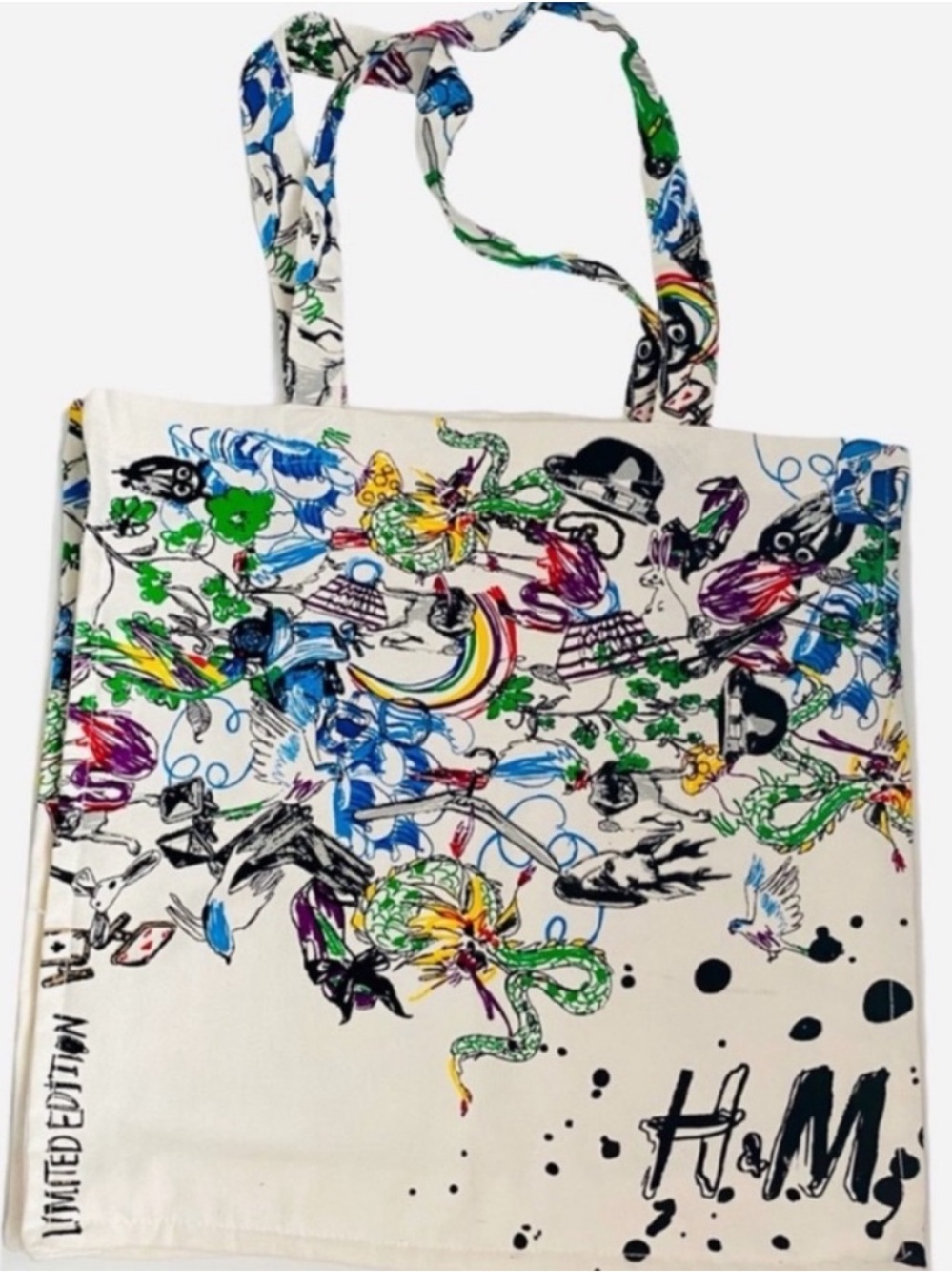 H&M Limited Edition White Canvas Tote Bag Graphic Print
